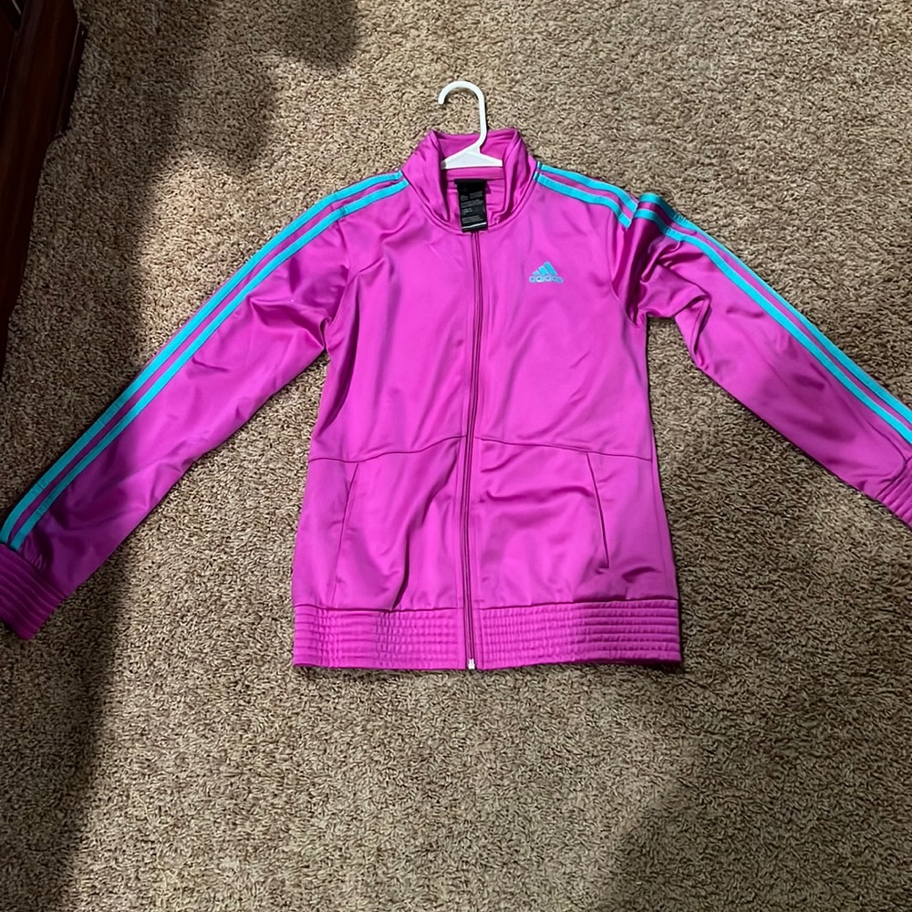 Purple Adidas Jacket with Blue Stripes